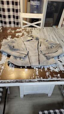 Michael Kors Women's Gray Distressed Faux Leather Moto Jacket